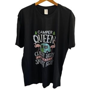 👑Women’s Camper Queen Black Graphic Tee with Colorful Print XXL